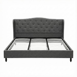Artiss King Bed Frame: Grey Linen Upholstered with Wingback Headboard, Sturdy Steel Frame, Fits Standard King Mattress