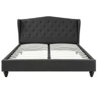 Artiss Queen Bed Frame with Wingback Headboard, Charcoal Grey Linen Upholstery, Sturdy Steel, Wooden Slat Support