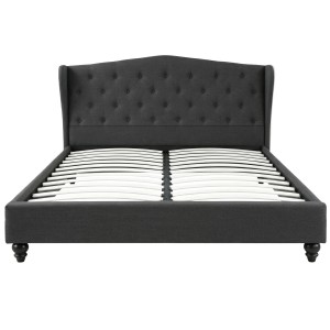 Artiss Queen Bed Frame with Wingback Headboard, Charcoal Grey Linen Upholstery, Sturdy Steel, Wooden Slat Support