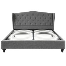 Artiss Queen Bed Frame with Wingback Tufted Headboard, Grey Linen Upholstery, Steel Frame, Fits Standard Queen Mattress