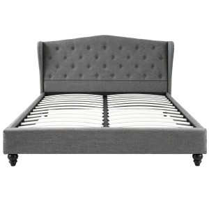 Artiss Queen Bed Frame with Wingback Tufted Headboard, Grey Linen Upholstery, Steel Frame, Fits Standard Queen Mattress