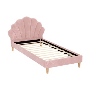 Artiss ROSY King Single Bed Frame - Pink Velvet Scallop Bedhead, Wood Frame, Easy Assembly, 1-Year Warranty