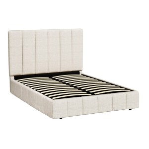 Artiss TETTE Double Bed Frame Beige Upholstered Linen, Solid Pine Wood, Gas Lift Storage, Sturdy Slats, 300KG Capacity