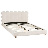Artiss Queen Bed Frame Cloud Headboard Bouclé Fabric Upholstery, Wood and Metal Platform Base, White, 300KG