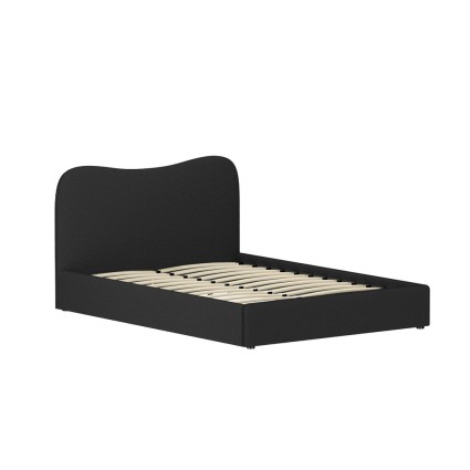 Artiss DARA Double Size Bed Frame Boucle Upholstered, Padded Headboard, Pine Wood Slat Support, Black, Sturdy Design