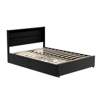 Artiss Dunn Double Size Bed Frame with LED, 4 Drawers, Black PU Leather, Foam Padding, Wooden Slat Support, 16 Colours