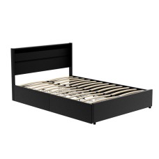 Artiss Dunn Double Size Bed Frame with LED, 4 Drawers, Black PU Leather, Foam Padding, Wooden Slat Support, 16 Colours