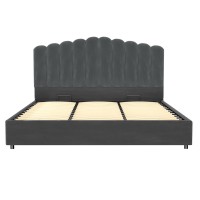 Artiss FION King Size Bed Frame Velvet Grey Upholstered with Gas Lift Storage, Padded Headboard, Wooden Slats