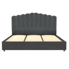 Artiss FION King Size Bed Frame Velvet Grey Upholstered with Gas Lift Storage, Padded Headboard, Wooden Slats