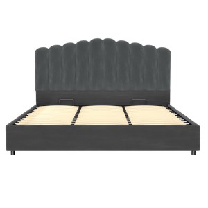Artiss FION King Size Bed Frame Velvet Grey Upholstered with Gas Lift Storage, Padded Headboard, Wooden Slats