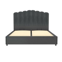 Artiss FION Queen Size Bed Frame Velvet Grey Upholstered with Gas Lift Storage, Padded Headboard, Wooden Slats