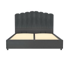 Artiss FION Queen Size Bed Frame Velvet Grey Upholstered with Gas Lift Storage, Padded Headboard, Wooden Slats