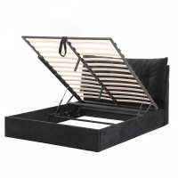 Artiss Queen Horizontal Gas Lift Bed Frame Black Velvet with LED and USB Type‑C Charging Station 164x228cm