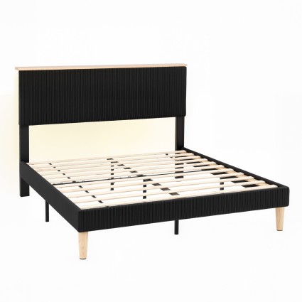 Artiss Double Upholstered Bed Frame Adjustable Headboard RGB Mood Lighting Corduroy Velvet 300kg Capacity