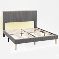 Artiss Double Upholstered Bed Frame Grey Corduroy Velvet Adjustable Headboard RGB Mood Lighting 300kg