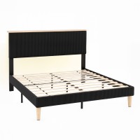 Artiss Queen Upholstered Bed Frame Adjustable Headboard RGB Mood Lighting Dark Corduroy Velvet 300kg