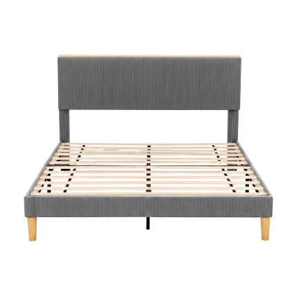Artiss Queen Upholstered Bed Frame Dark Corduroy Velvet Height Adjustable Headboard Mood Lighting Robust 300kg