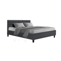 Artiss Bed Frame, Faux Linen, Double Size, Charcoal, 202x144x86.5cm - Elegant, Durable, Easy Assembly