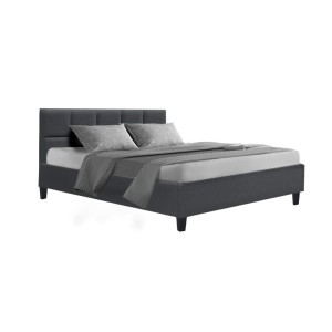 Artiss Bed Frame, Faux Linen, Double Size, Charcoal, 202x144x86.5cm - Elegant, Durable, Easy Assembly