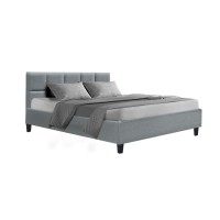 Artiss Queen Bed Frame, Faux Linen Fabric, Grey, 215x160x86.5cm, Modern Design, Durable & Easy Assembly