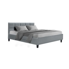 Artiss Queen Bed Frame, Faux Linen Fabric, Grey, 215x160x86.5cm, Modern Design, Durable & Easy Assembly