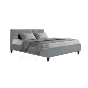 Artiss Queen Bed Frame, Faux Linen Fabric, Grey, 215x160x86.5cm, Modern Design, Durable & Easy Assembly