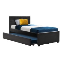 Artiss Fripp King Single Size Trundle Daybed - Black PVC Leather, Space-Saving Design with Foam-Padded Headboard