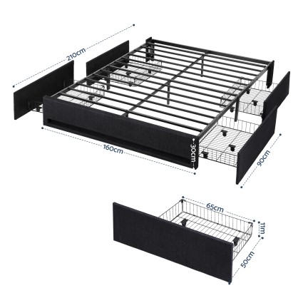 Artiss Queen Upholstered Bed Base with RGB Mood Lighting USB C Charging Station and Four Storage Drawers