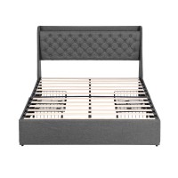 Artiss Queen Upholstered Bed Frame Charcoal Grey Tufted Wingback Headboard 4 Storage Drawers & Charging
