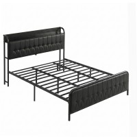 Artiss King Bed Frame PU Leather Upholstered with Storage Headboard and SAA Charging Station 300kg Capacity