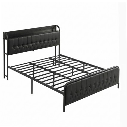 Artiss King Bed Frame PU Leather Upholstered with Storage Headboard and SAA Charging Station 300kg Capacity