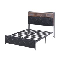 Artiss Double PU Leather Bed Frame with LED Headboard Storage and USB AC Charging Station 138x212cm 300kg