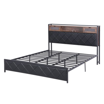 Artiss King Size PU Leather Bed Frame with LED Lights USB Charging and Storage Headboard Integrated Power