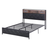 Artiss Queen PU Leather Smart Bed Frame with LED Lighting Storage Headboard USB Charging Station 153x224cm