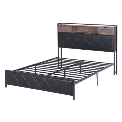 Artiss Queen PU Leather Smart Bed Frame with LED Lighting Storage Headboard USB Charging Station 153x224cm