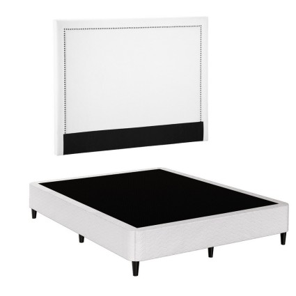 Artiss Queen Fabric Bed Frame with Padded Linen Look Headboard Grey Beige Metal Platform Base 151x200cm