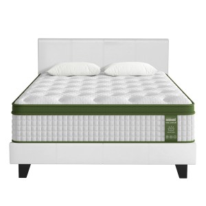 Artiss White Double Bed Frame with PVC Leather Headboard & BedStory Hybrid Mattress Bundle - Medium-Firm Support