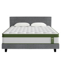 Artiss BedStory King Bed Frame Set with Medium-Firm Hybrid Mattress - Faux Linen Grey, Solid Wood & Motion Isolation