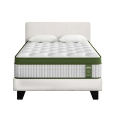 Artiss King Single Bed Set with BedStory Hybrid Mattress, White Bouclé Upholstery, Reinforced Slats, Medium Firm Feel