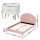 Artiss Pink Velvet Double Bed Frame with Scallop Headboard & White 2-Drawer Bedside Table, 204x144x105cm