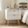 Artiss Pink Velvet Double Bed Frame with Scallop Headboard & White 2-Drawer Bedside Table, 204x144x105cm