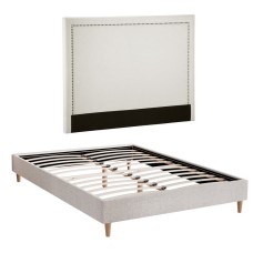 Artiss Queen Bed Frame with Upholstered Linen Headboard, Sturdy Wooden Base, Reinforced Slats, Beige, 300KG Capacity