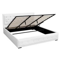 Artiss Tiyo King Size Gas Lift Bed Frame White Upholstered PVC Leather Tufted Headboard and Storage 215x190x99cm