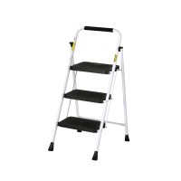 Giantz 3 Step Ladder - Lightweight Folding Steel, Non-Slip, Easy Grip, 150kg Capacity, Space-Saving Design, Black/White