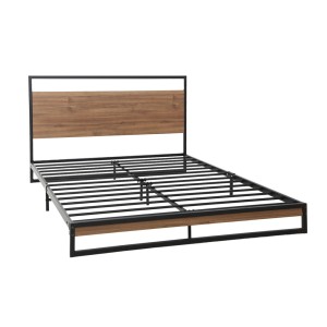Artiss Queen Bed Frame - Metal & Wood, Industrial Design, Black, Fits Standard Mattress, 300kg Capacity