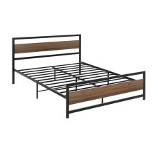 Artiss DREW Double Size Bed Frame Black Metal Base with MDF Headboard, Heavy Duty Mattress Platform, Storage Space