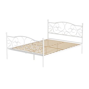 Artiss Double Bed Frame, Metal, White, 192x140x93cm, Stylish Provincial Design with Storage, Easy Assembly