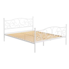 Artiss GROA Queen Size Bed Frame Metal Provincial Style, Powder-Coated Steel, Wooden Slats, Storage Space, White