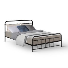 Artiss Leo Double Bed Frame - Black Metal, Country Style, Powder-Coated Steel, Ample Storage, 300kg Capacity