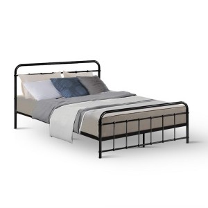 Artiss Leo Double Bed Frame - Black Metal, Country Style, Powder-Coated Steel, Ample Storage, 300kg Capacity
